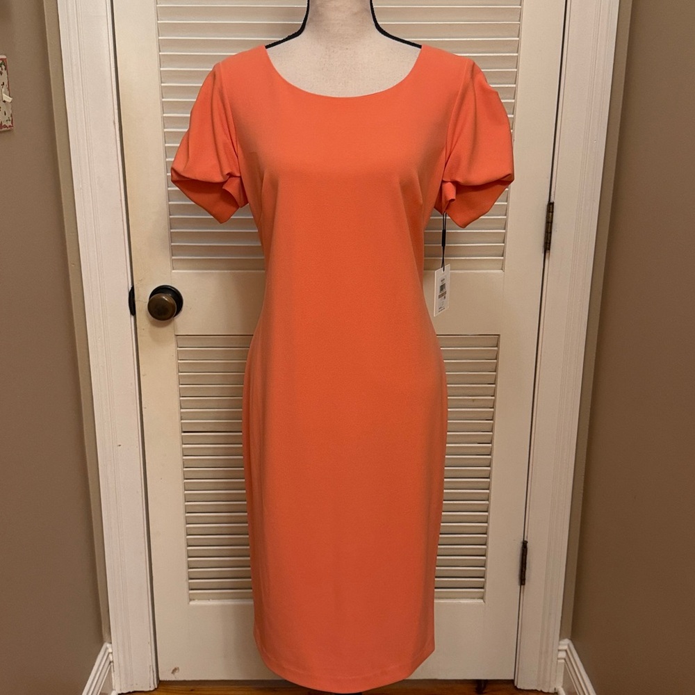 Calvin Klein Midi Dress in Vibrant Orange, Size 12, NWT